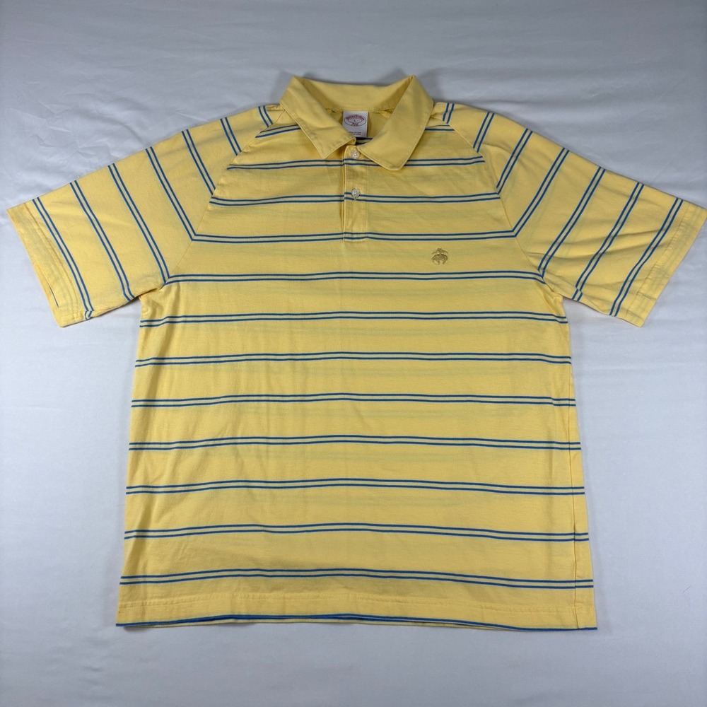 Brooks Brothers Polo Shirt Mens L Striped Yellow‎ Cotton Short Sleeve Preppy